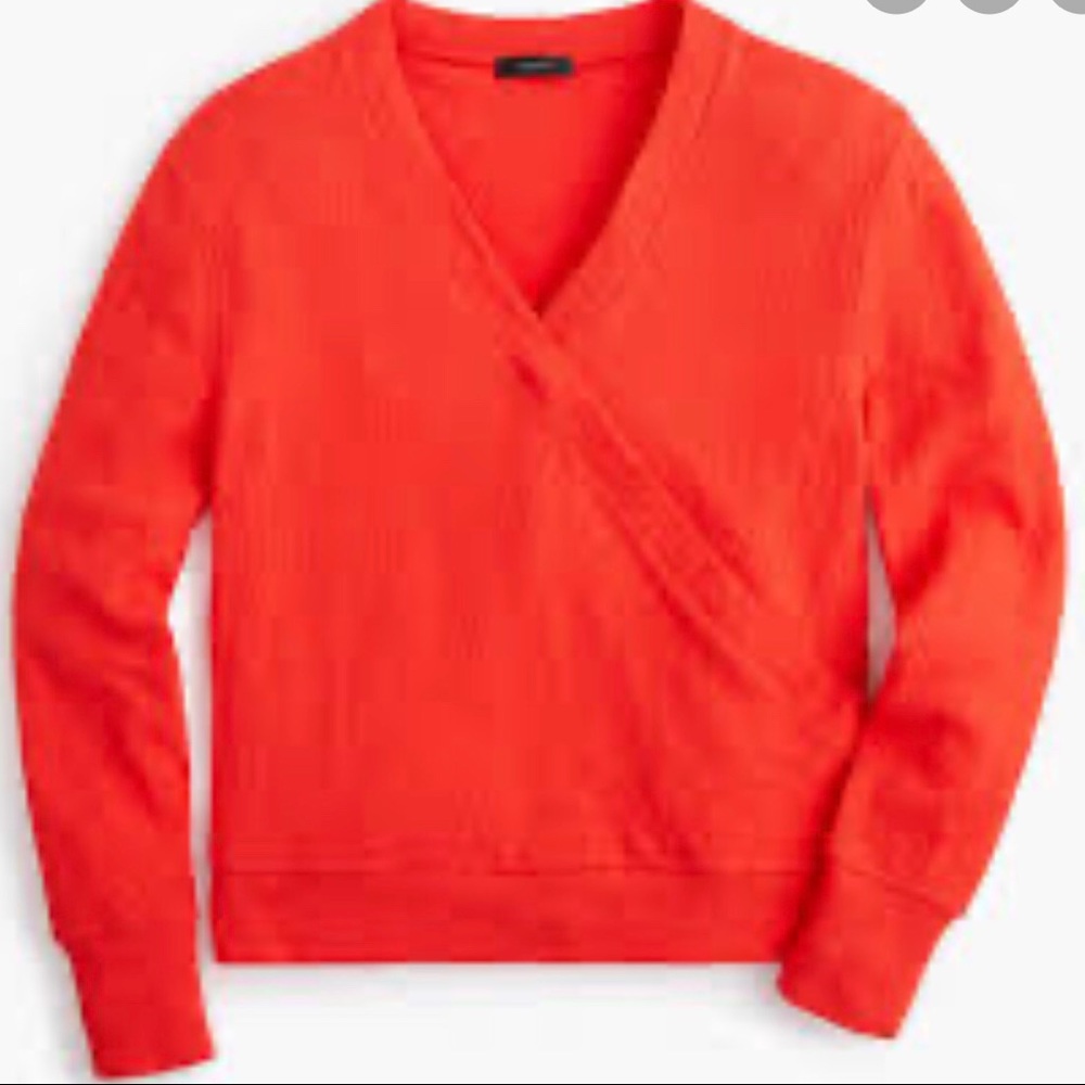 J Crew Faux Wrap Long Sleeves Top Red XXS